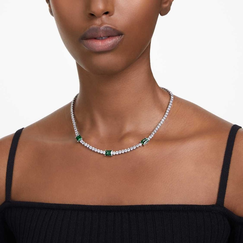 Swarovski Silver and Green Crystal Necklace